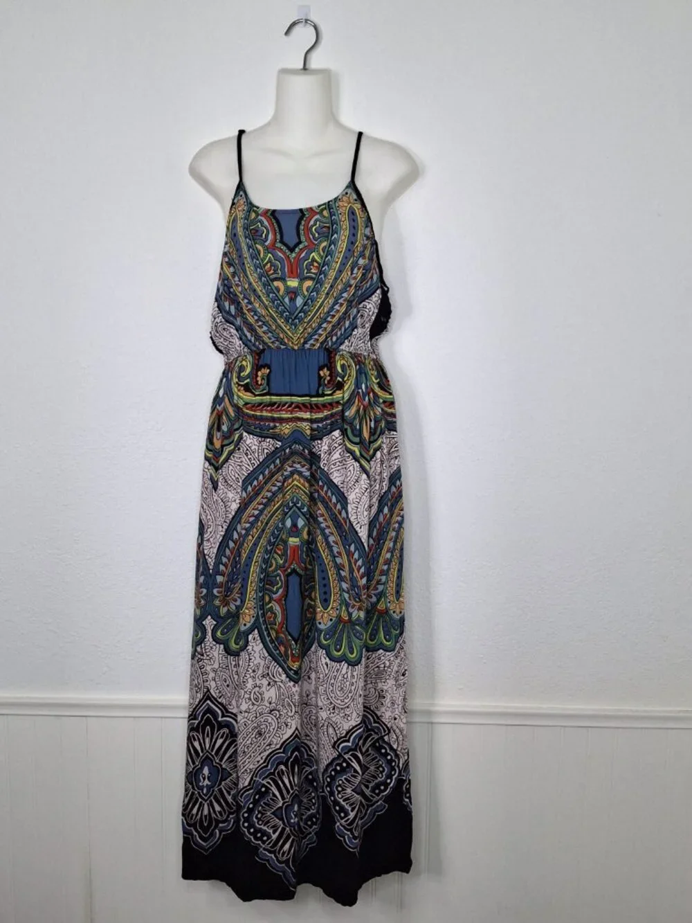 Angie Maxi Dress Sz M Strappy Colorful Boho Festival Sundress Hippie